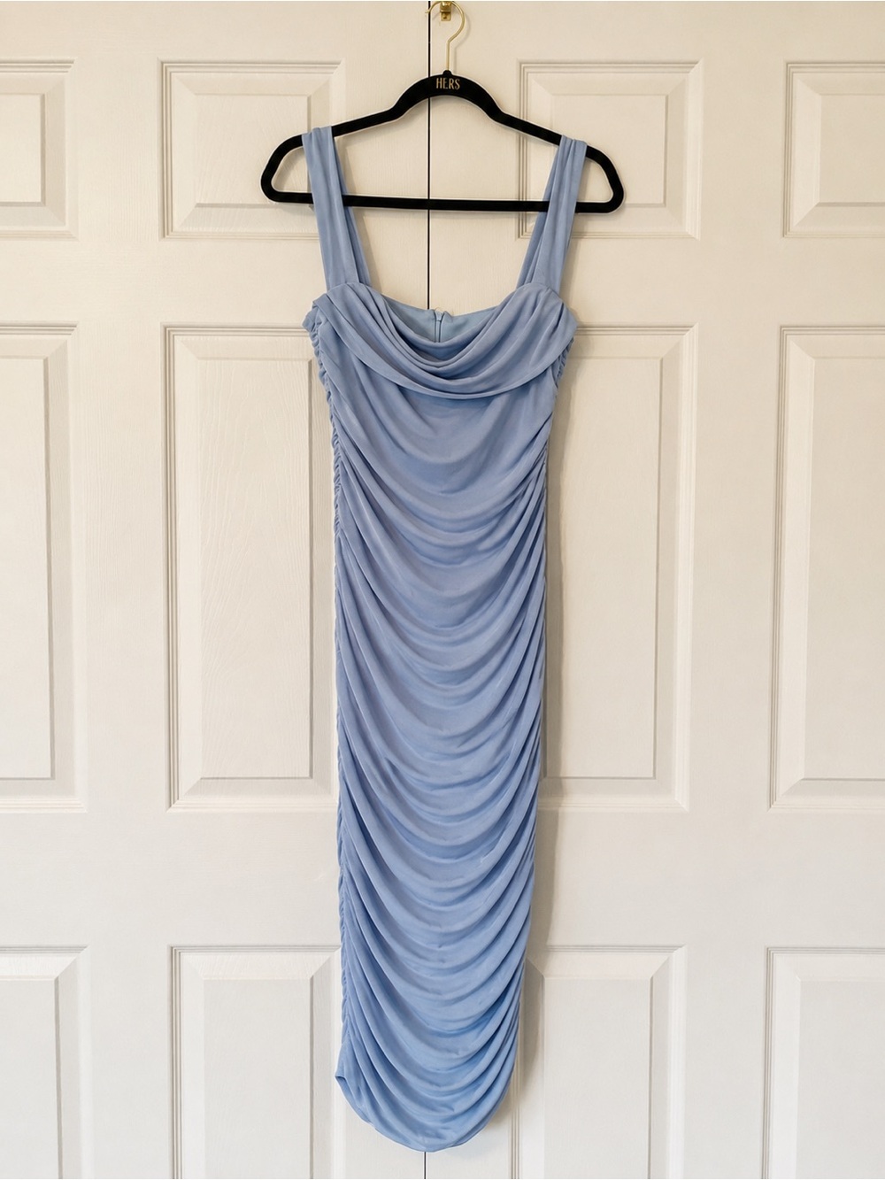 Light Blue Ruched Sheath Dress - Elegant Draped Design
